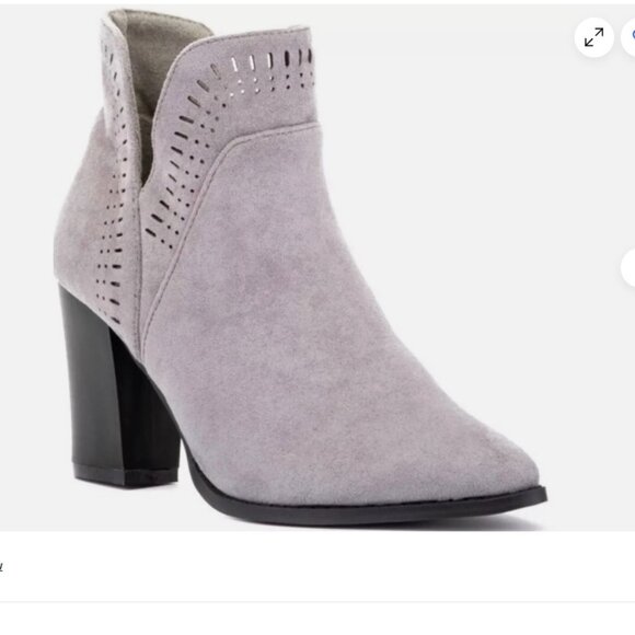 Olivia Miller - Gray Faux Suede Pointed Toe Block Heel Ankle Bootie Size 6.5 - Picture 1 of 8